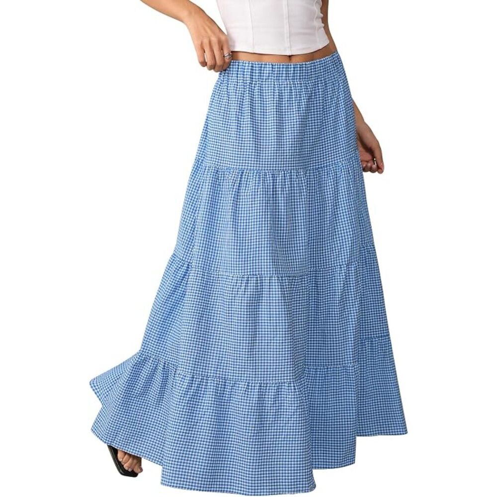 Flowy Maxi Skirts Summer A Line Ruffle Boho Long Skirt, Small, 3H-209B001